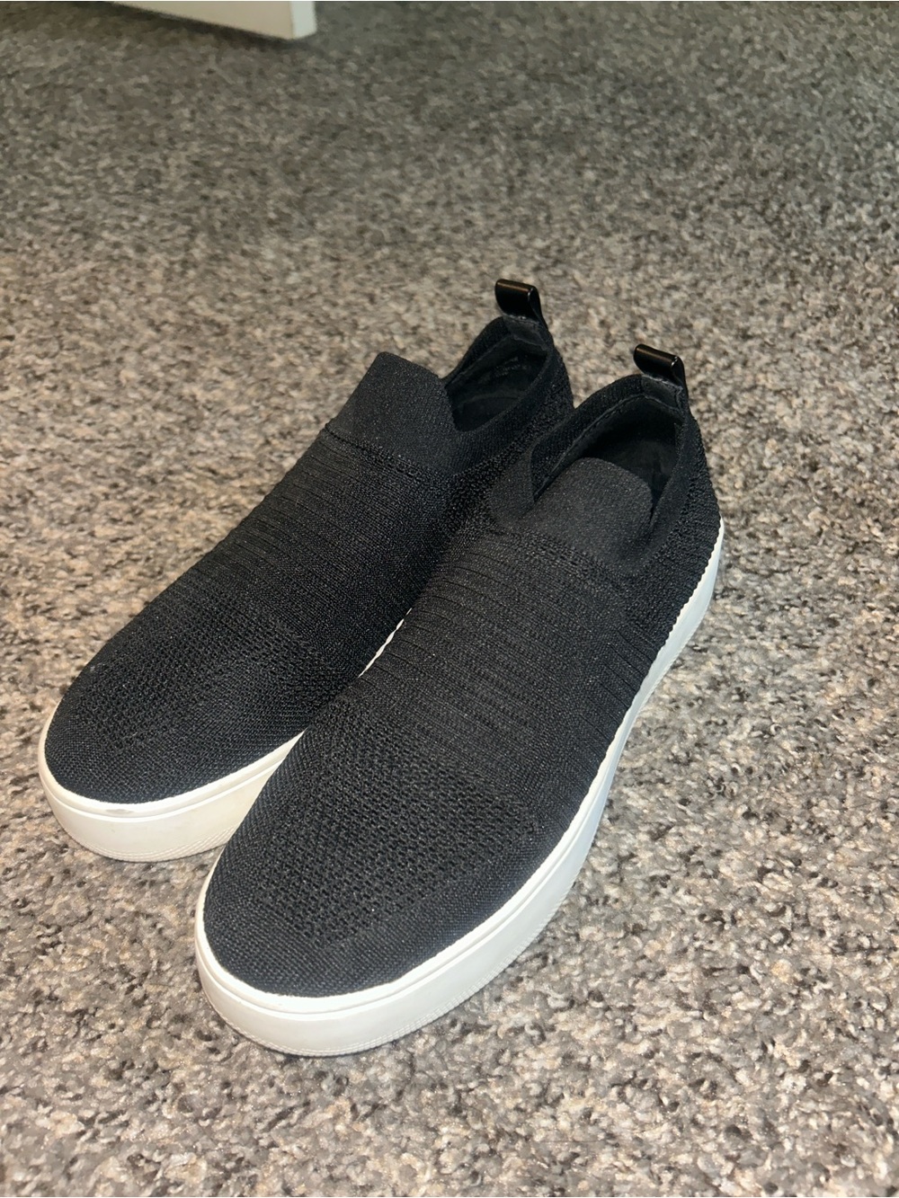 Steve Madden Black Knit Slip-On Sneakers with White Sole